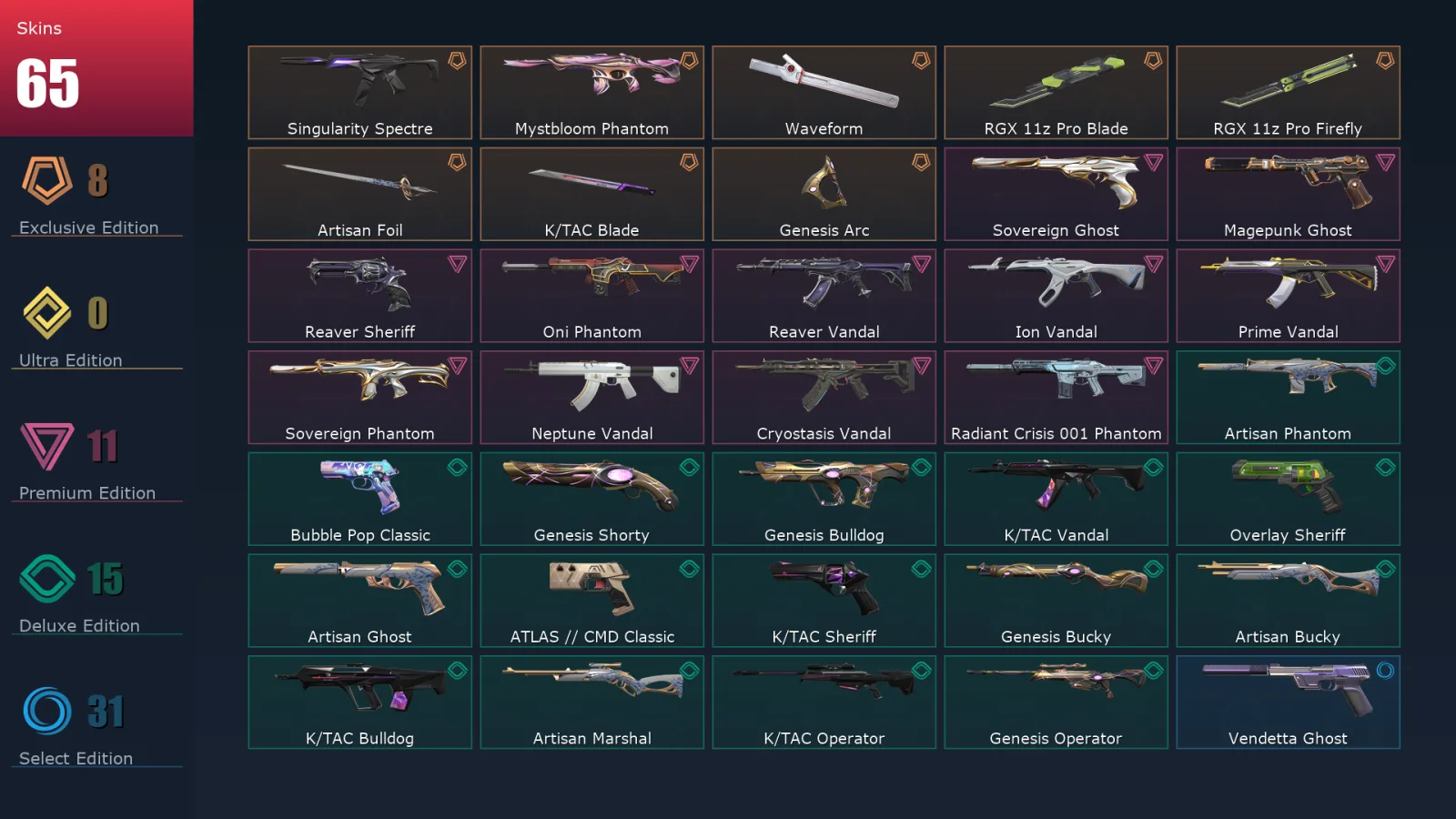 [Valorant] | EU | Level 239 | 28 Agents | 65 Skins