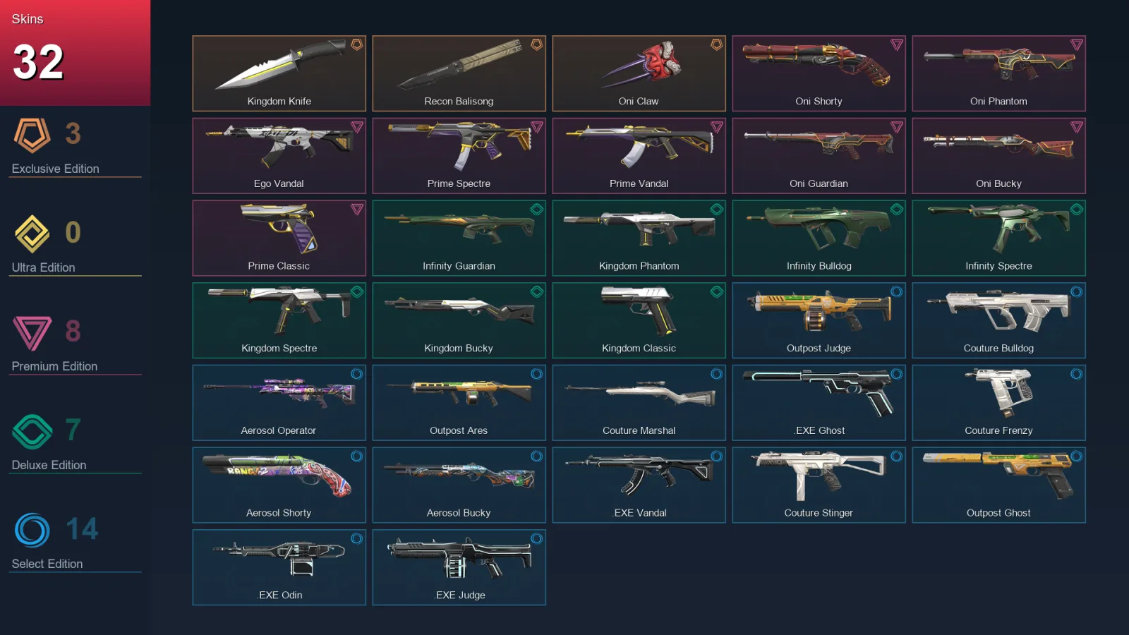 AP | Lv47 | Unranked | 32 Skin | 16 Agent | 33 Buddy