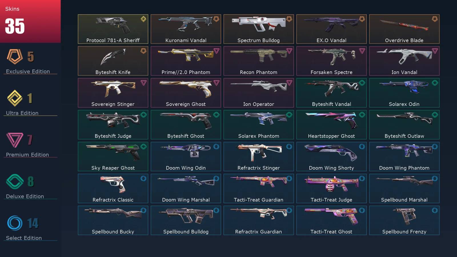 [Valorant] | EU | Level 57 | Silver 3 | 19 Agents | 35 Skins