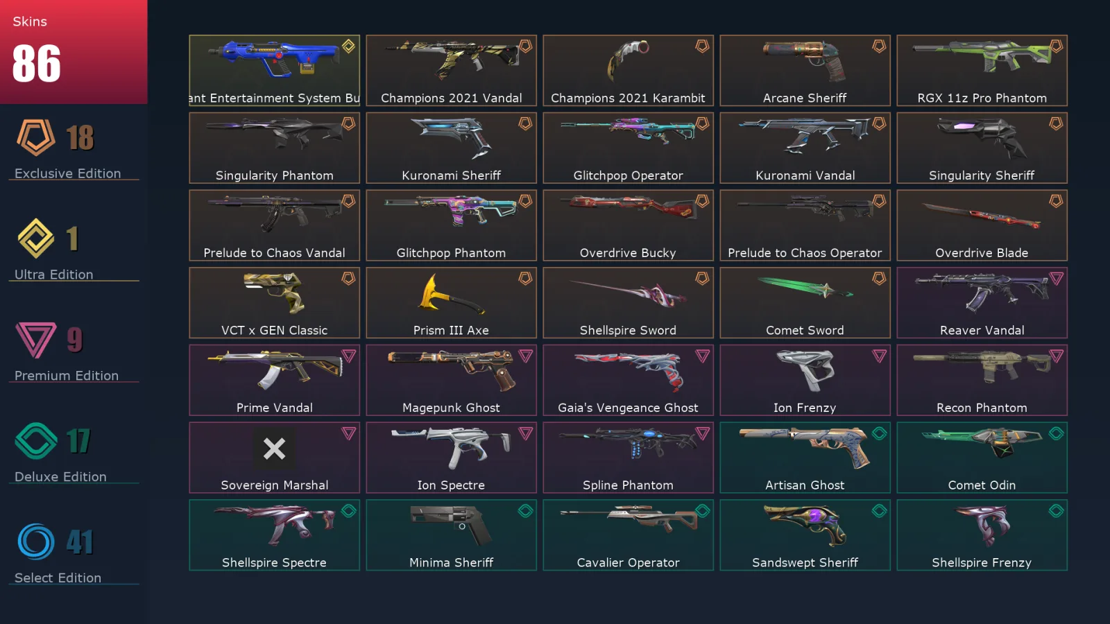 [Valorant] | EU | Level 317 | 28 Agents | 86 Skins