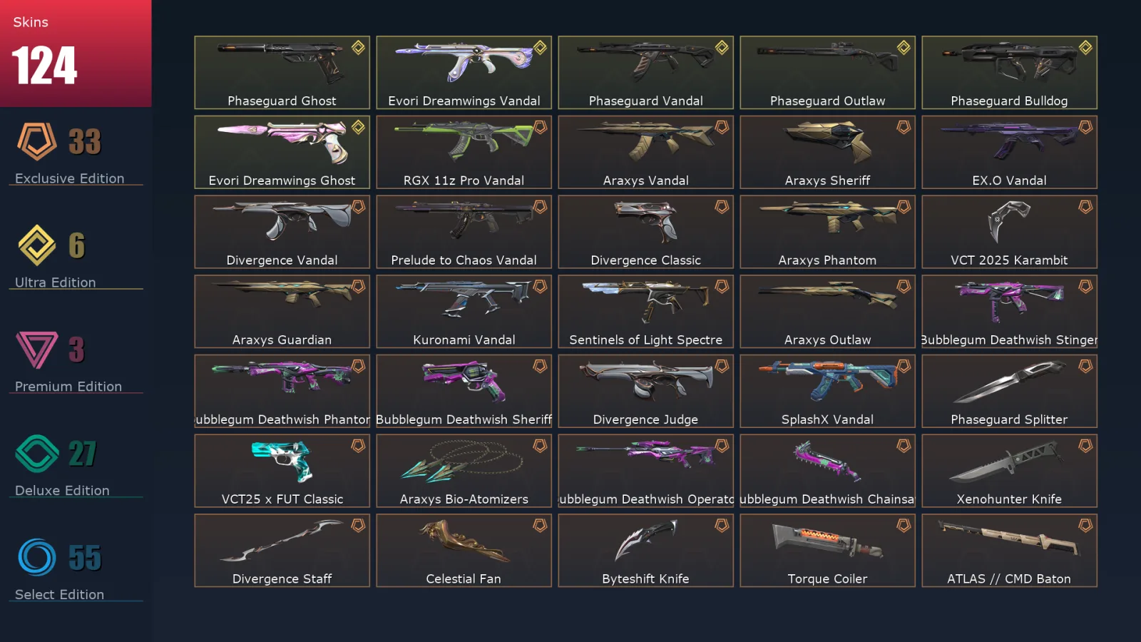 [Valorant] | EU | Level 150 | Ascendant 2 | 29 Agents | 124 Skins