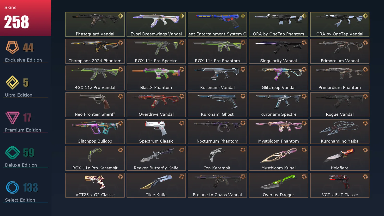 [Valorant] | EU | Level 405 | Gold 2 | 29 Agents | 258 Skins