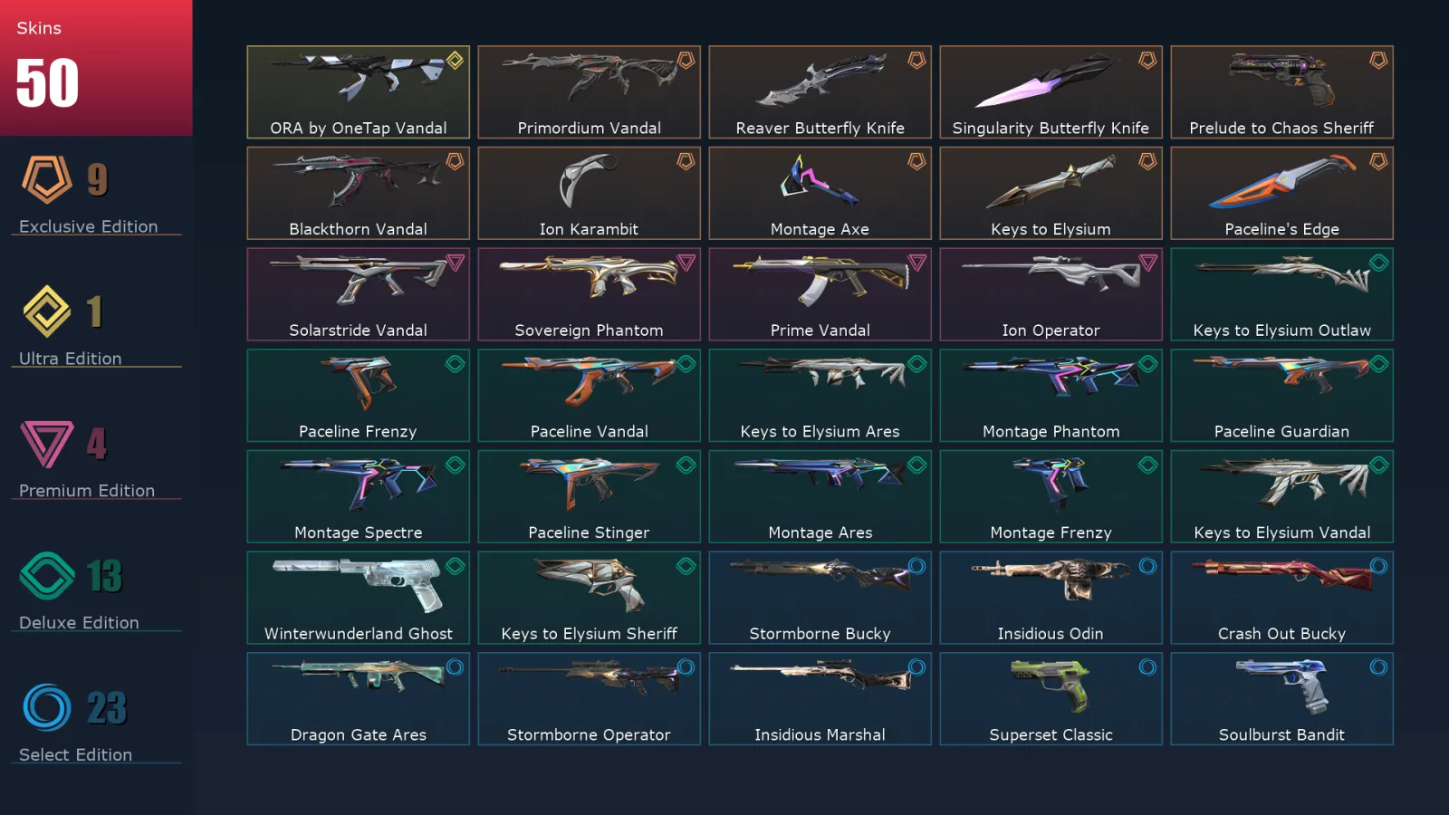 [Valorant] | EU | Level 96 | Gold 3 | 21 Agents | 50 Skins