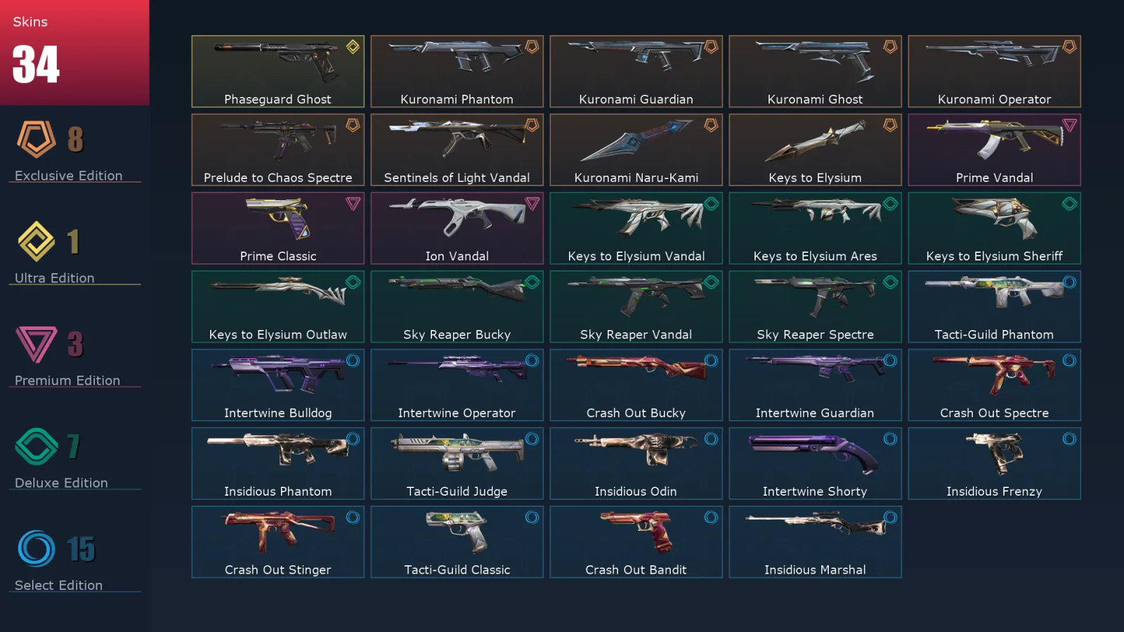 [Valorant] | EU | Level 41 | Silver 3 | 13 Agents | 34 Skins