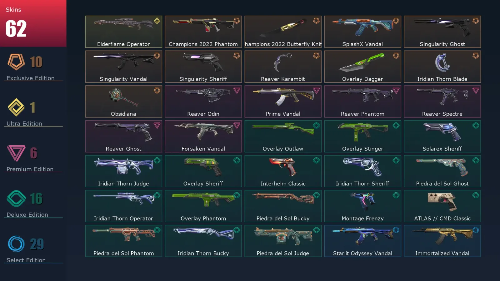 [Valorant] | EU | Level 297 | 29 Agents | 62 Skins