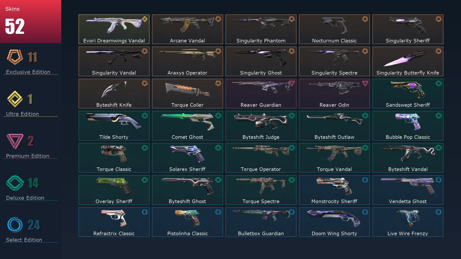 [Valorant] | EU | Level 273 | 29 Agents | 52 Skins