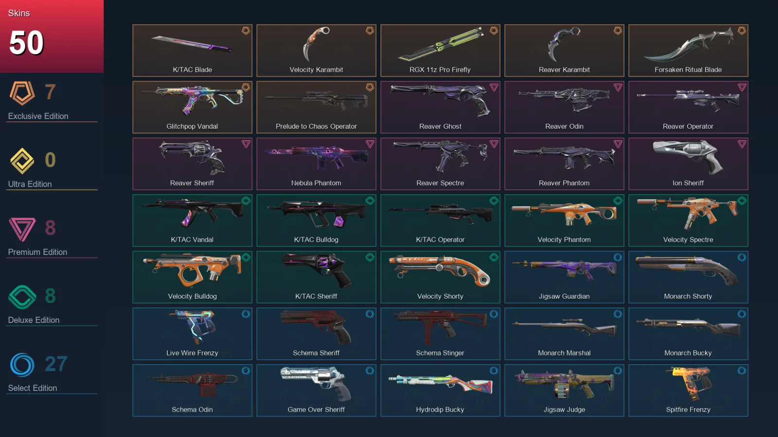 NA | K/TAC Blade | Velocity Karambit | RGX 11z Pro Firefly | Reaver Karambit | 50 Skin | 28 Agent | 91 Buddy | Lv181