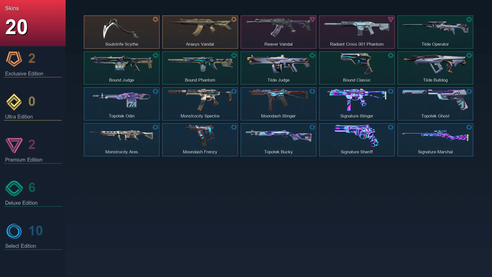 EU | Soulstrife Scythe | Araxys Vandal | Reaver Vandal | Radiant Crisis 001 Phantom | 20 Skin | 17 Agent | 21 Buddy | Lv41