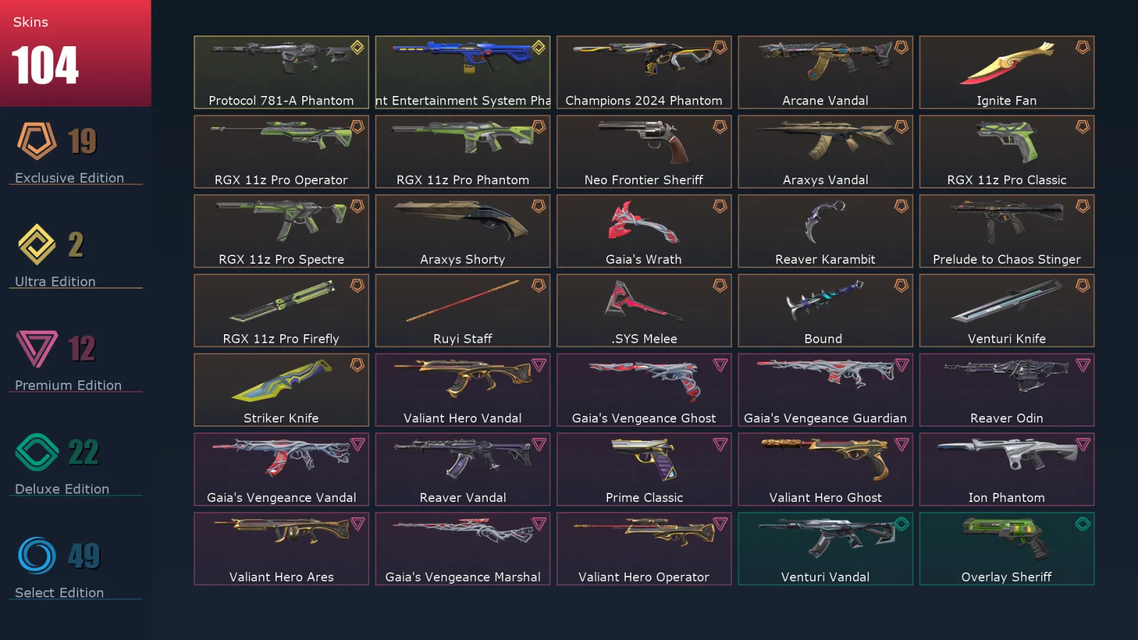 [Valorant] | EU | Level 249 | 28 Agents | 104 Skins