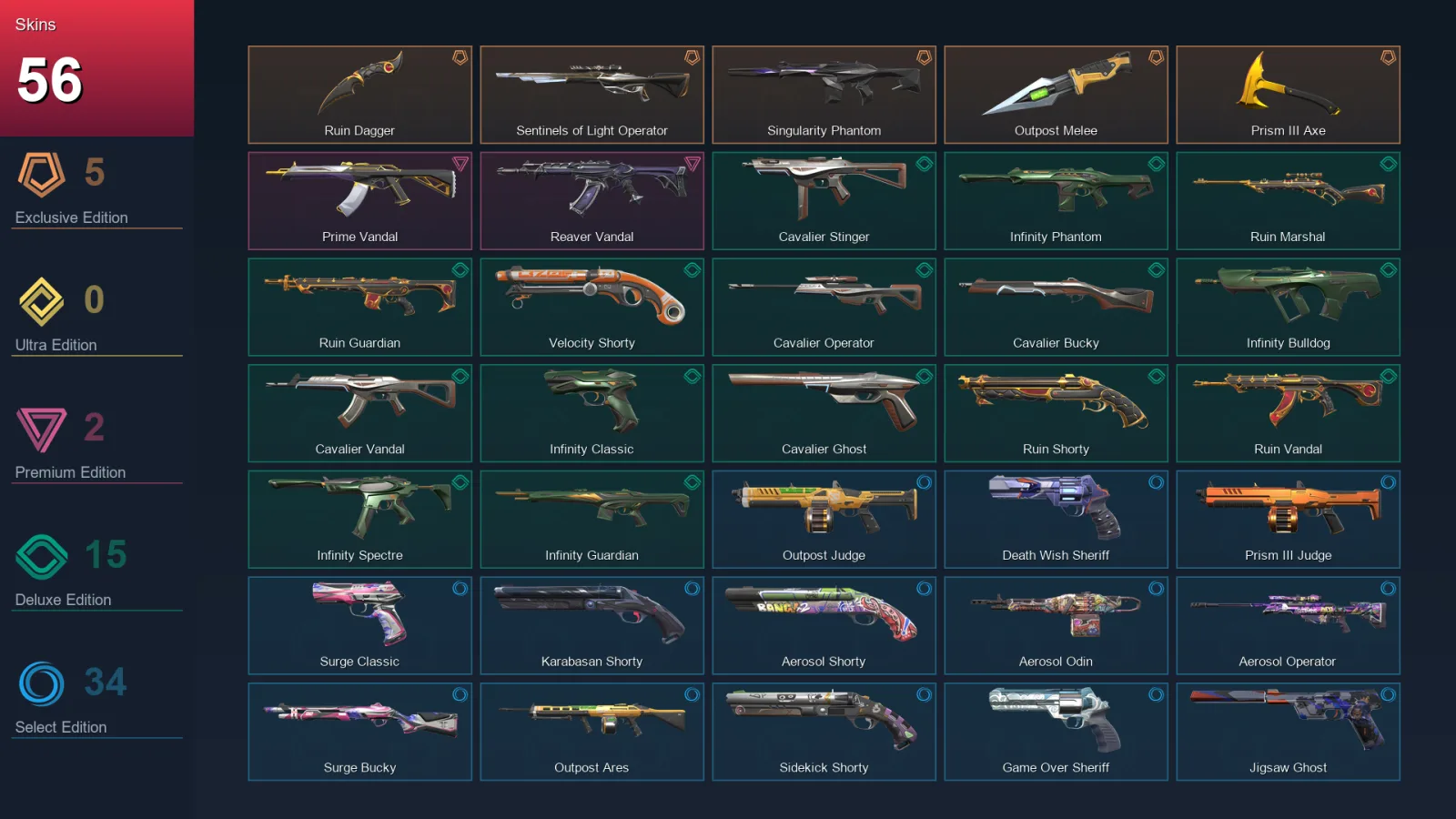 AP | Lv251 | Unranked | 56 Skin | 28 Agent | 125 Buddy