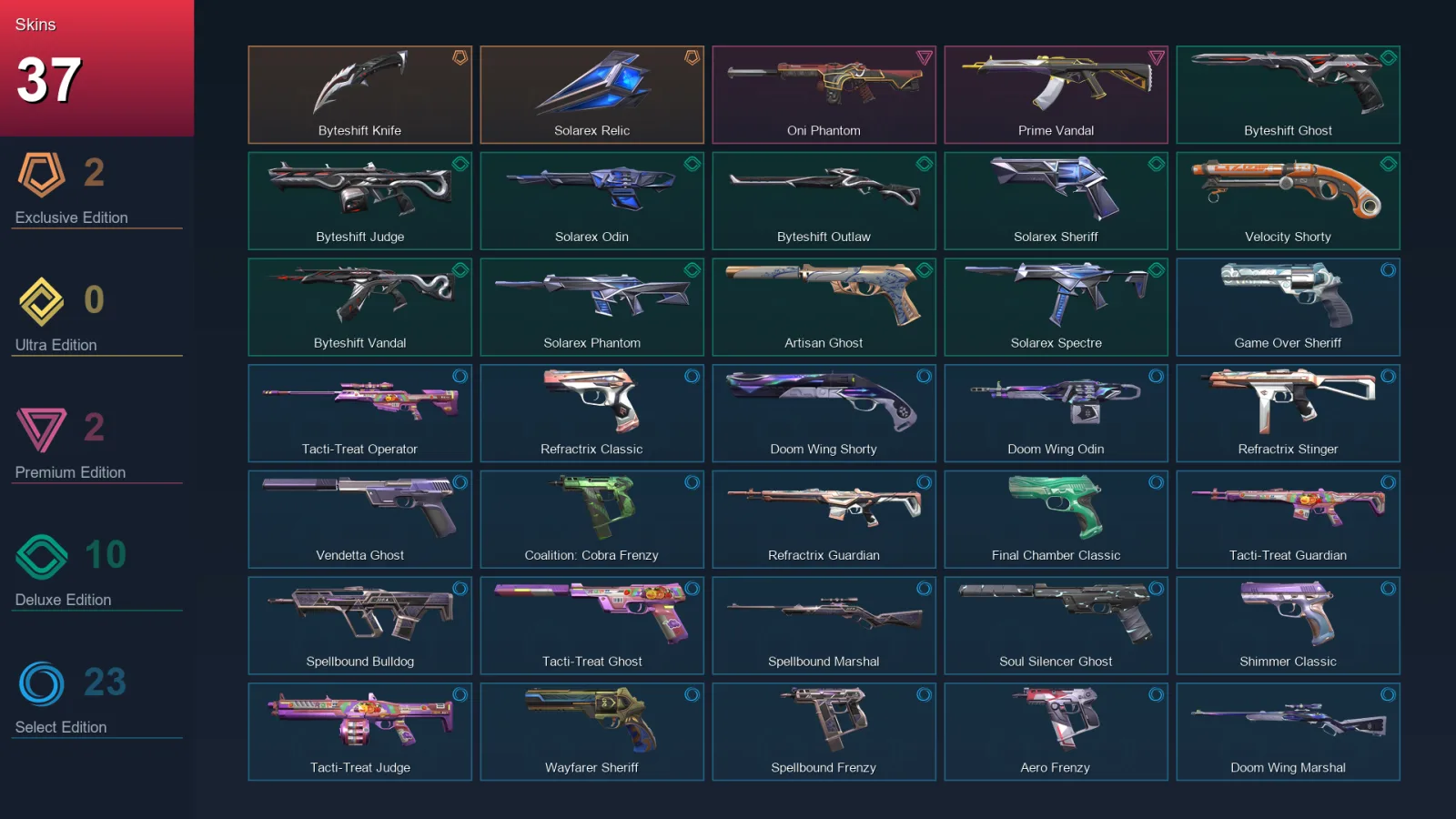 EU | Lv213 | Unranked | 37 Skin | 28 Agent | 102 Buddy