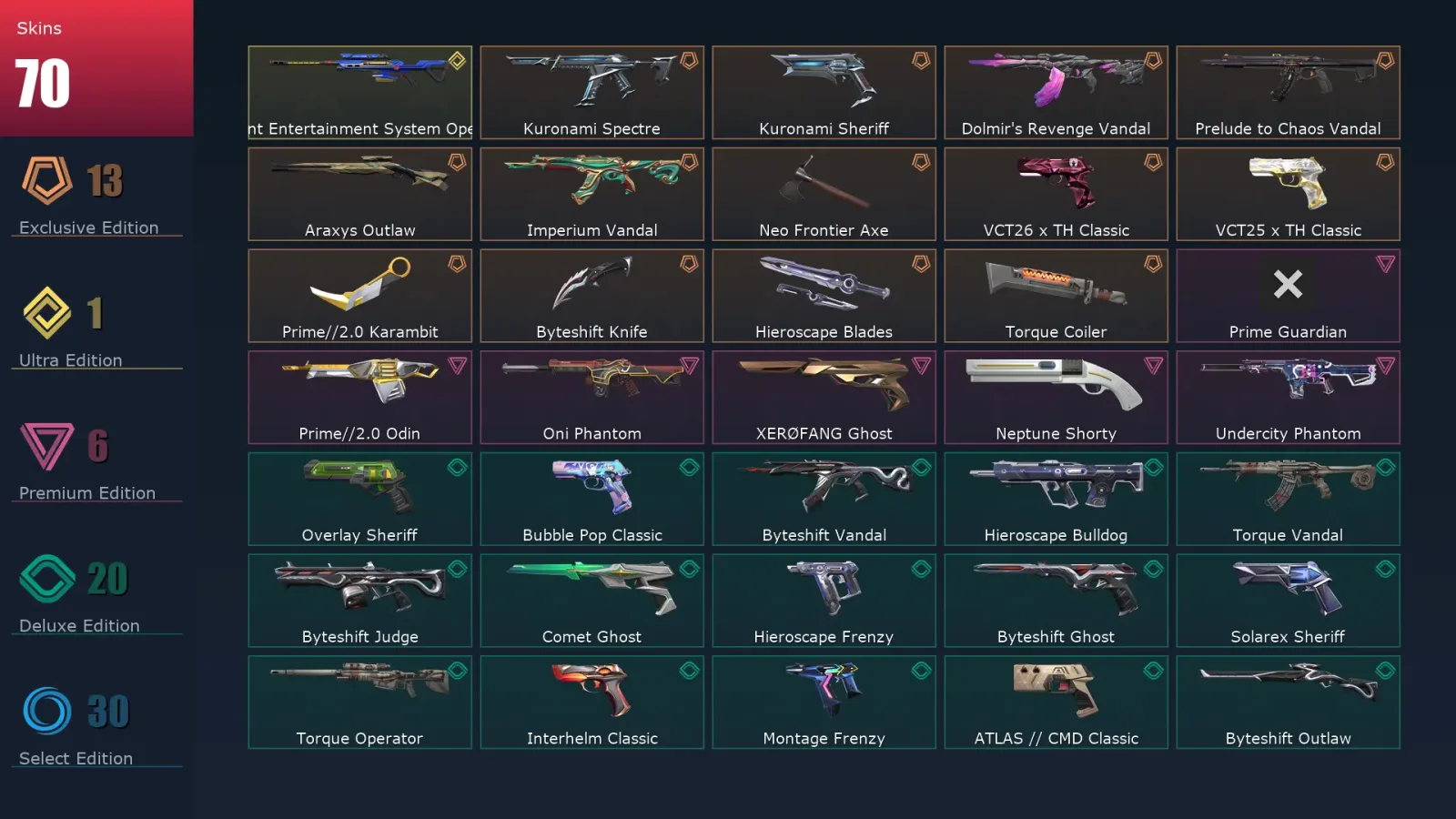 [Valorant] | EU | Level 398 | 29 Agents | 70 Skins