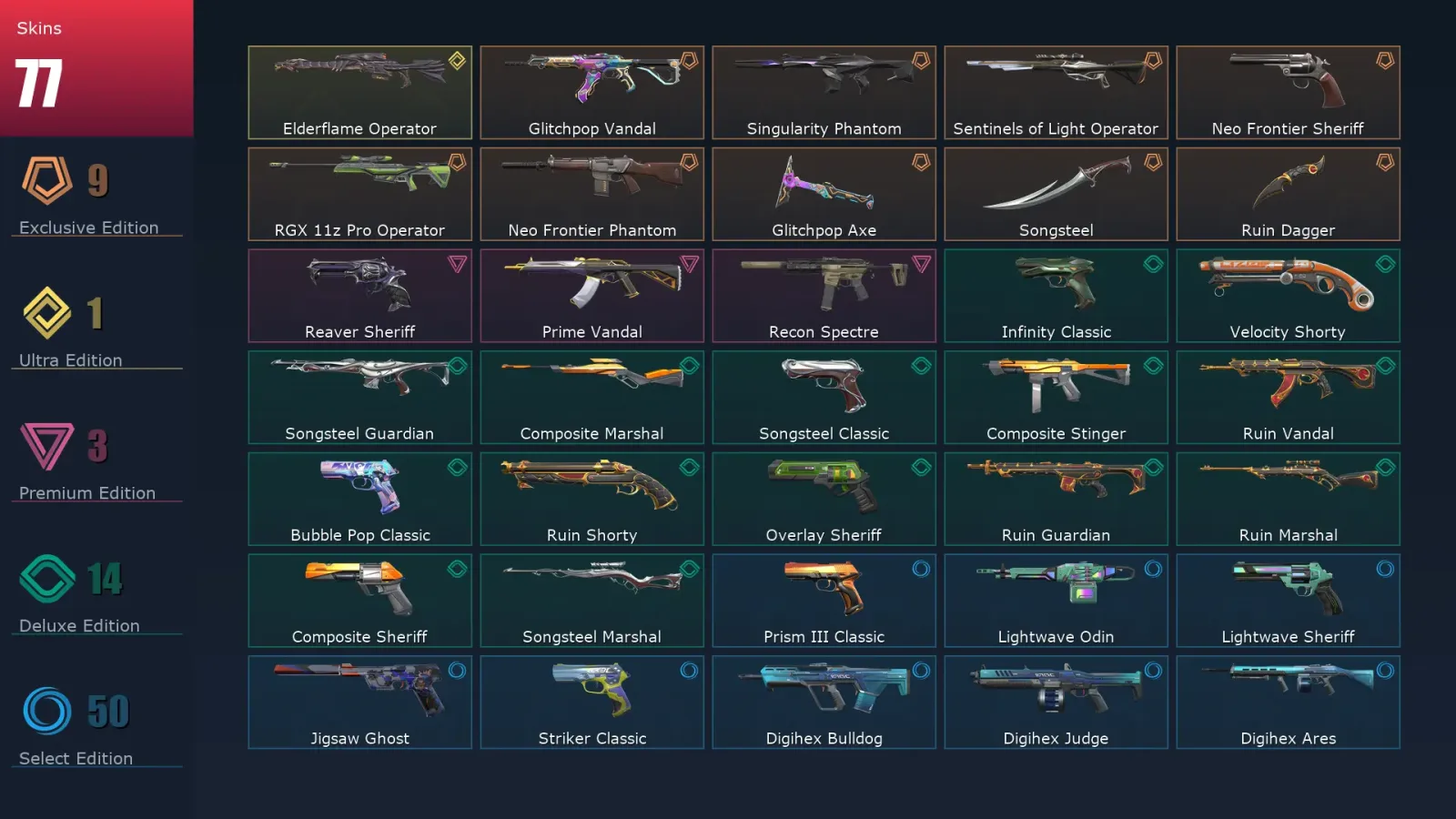 [Valorant] | EU | Level 355 | 26 Agents | 77 Skins — Valorant account