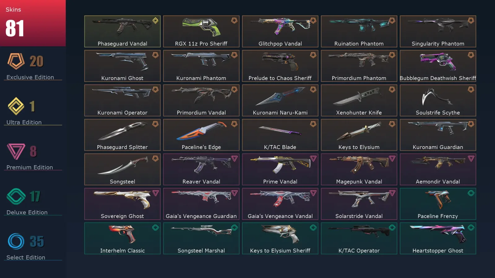 [Valorant] | EU | Level 1 | Immortal 1 | 29 Agents | 81 Skins — Valorant account