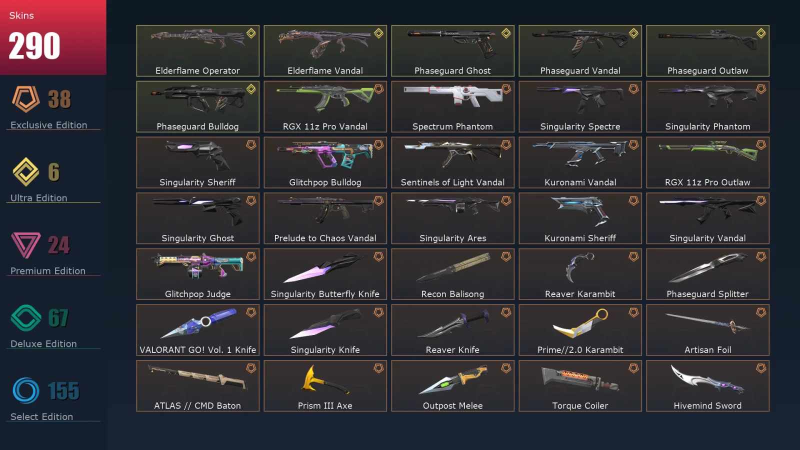 [Valorant] | EU | Level 500 | 29 Agents | 290 Skins