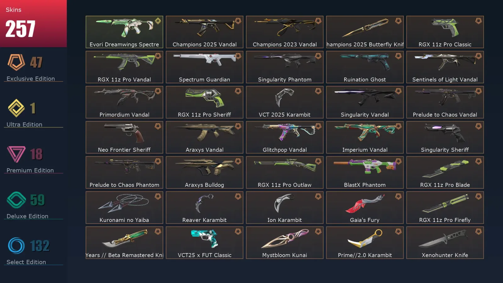 [Valorant] | EU | Level 500 | Diamond 3 | 29 Agents | 257 Skins