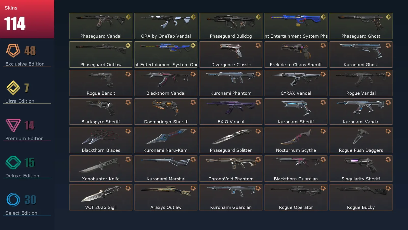 [Valorant] | EU | Level 80 | Diamond 3 | 25 Agents | 114 Skins