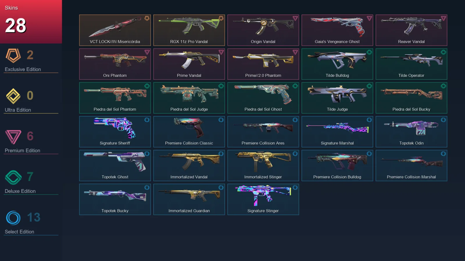 EU | Lv59 | Unranked | 28 Skin | 18 Agent | 28 Buddy — Tilde Bulldog