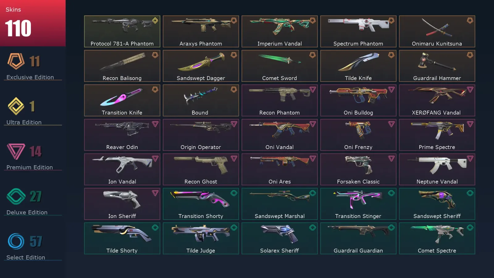 [Valorant] | EU | Level 237 | 29 Agents | 110 Skins