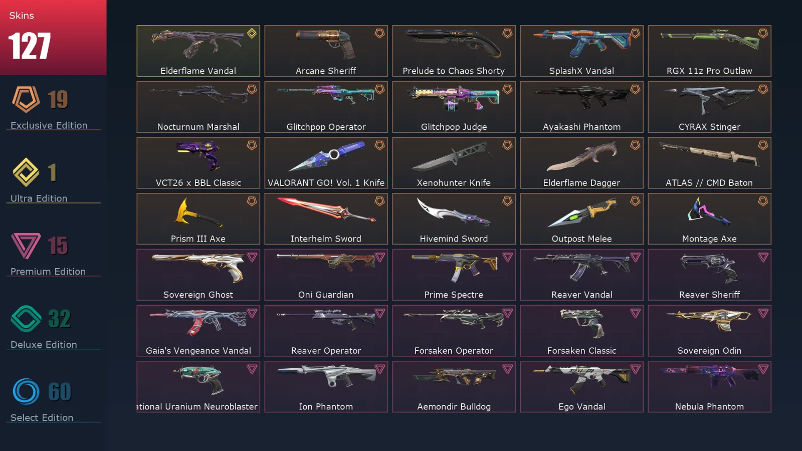 [Valorant] | EU | Level 192 | 29 Agents | 127 Skins