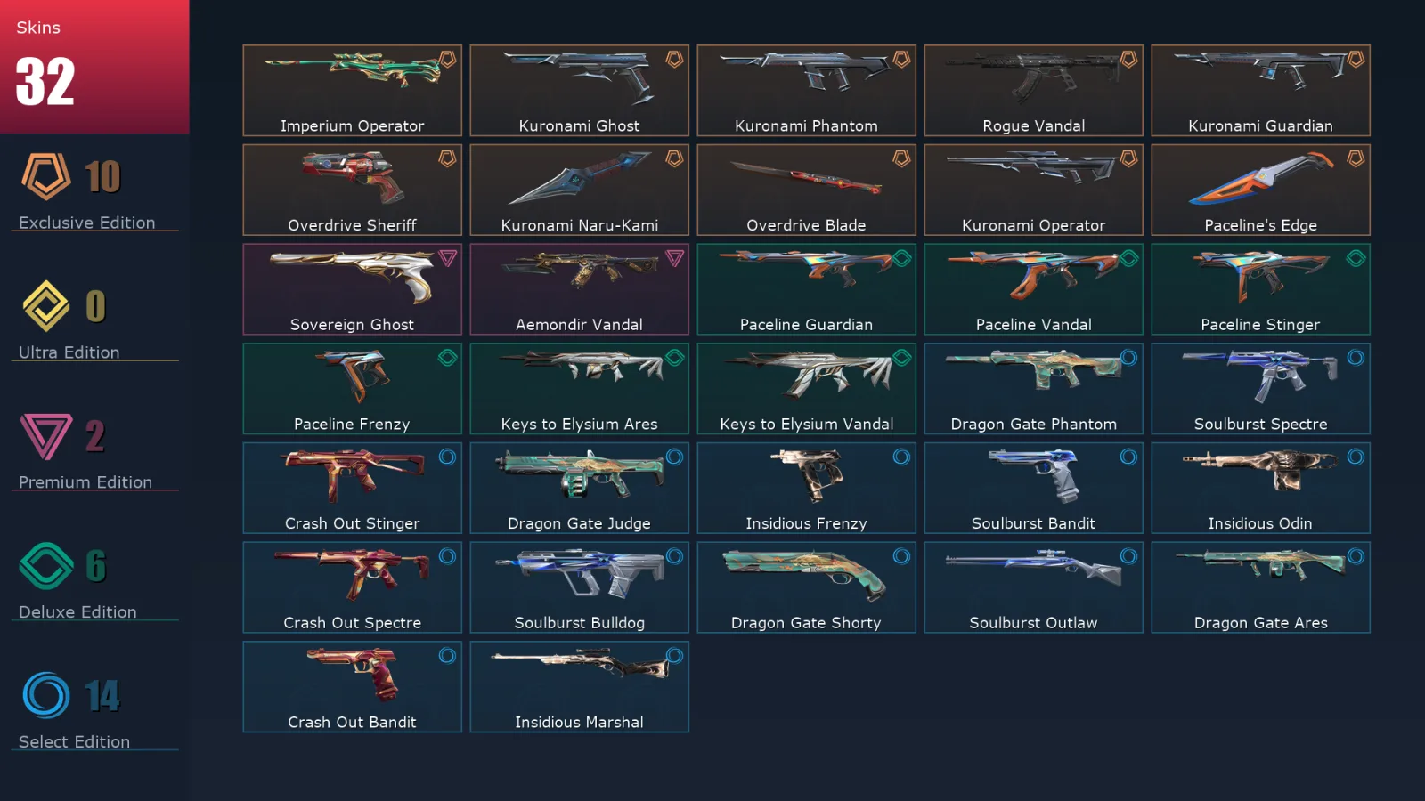 [Valorant] | EU | Level 32 | Diamond 1 | 11 Agents | 32 Skins
