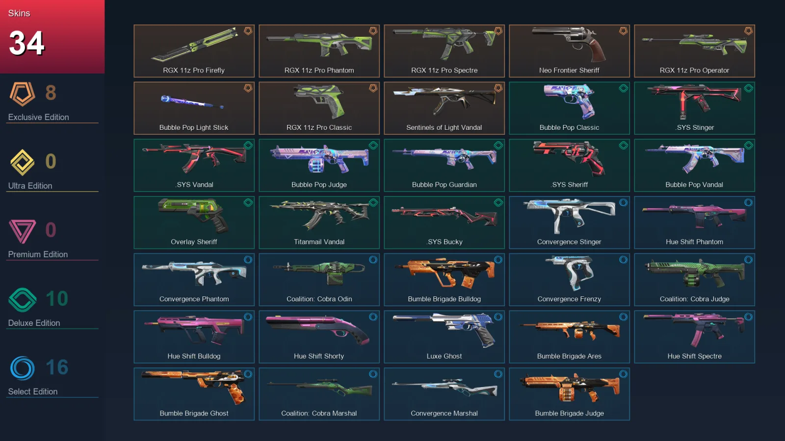 AP | Lv80 | Unranked | 34 Skin | 21 Agent | 33 Buddy