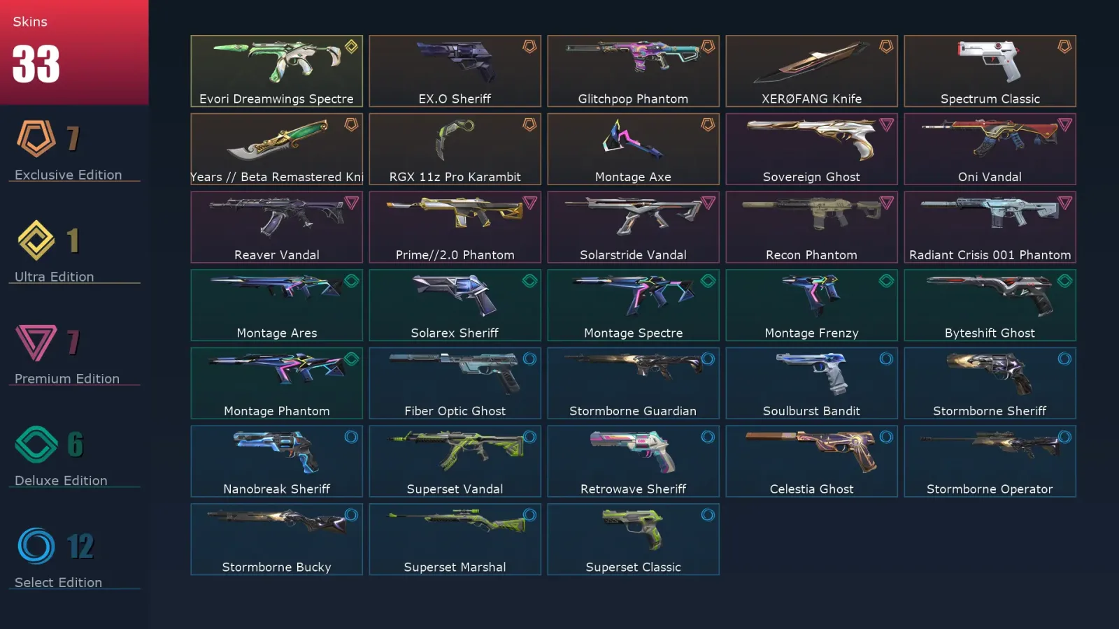 [Valorant] | EU | Level 228 | 29 Agents | 33 Skins — Sovereign Ghost