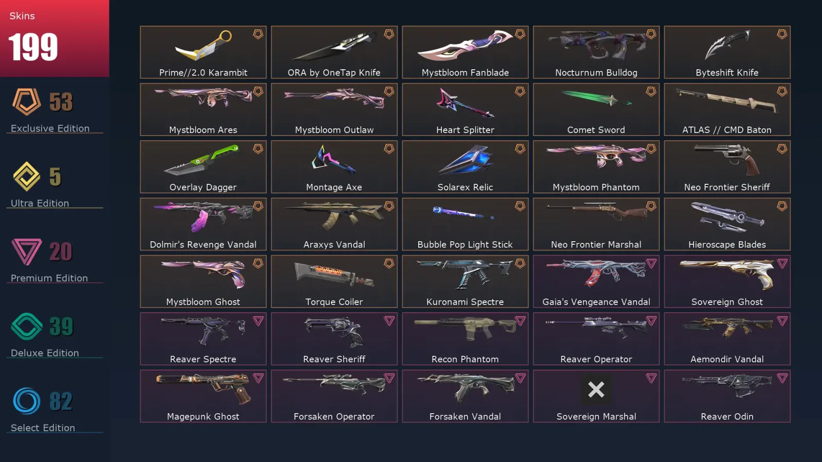 [Valorant] | EU | Level 267 | 28 Agents | 199 Skins