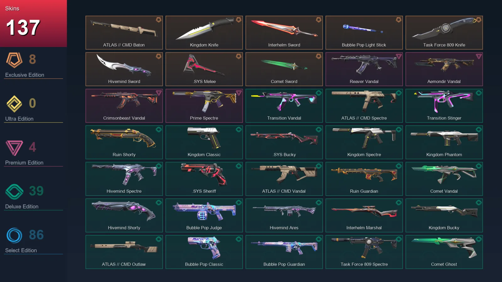EU | Lv255 | Unranked | 137 Skin | 27 Agent | 131 Buddy