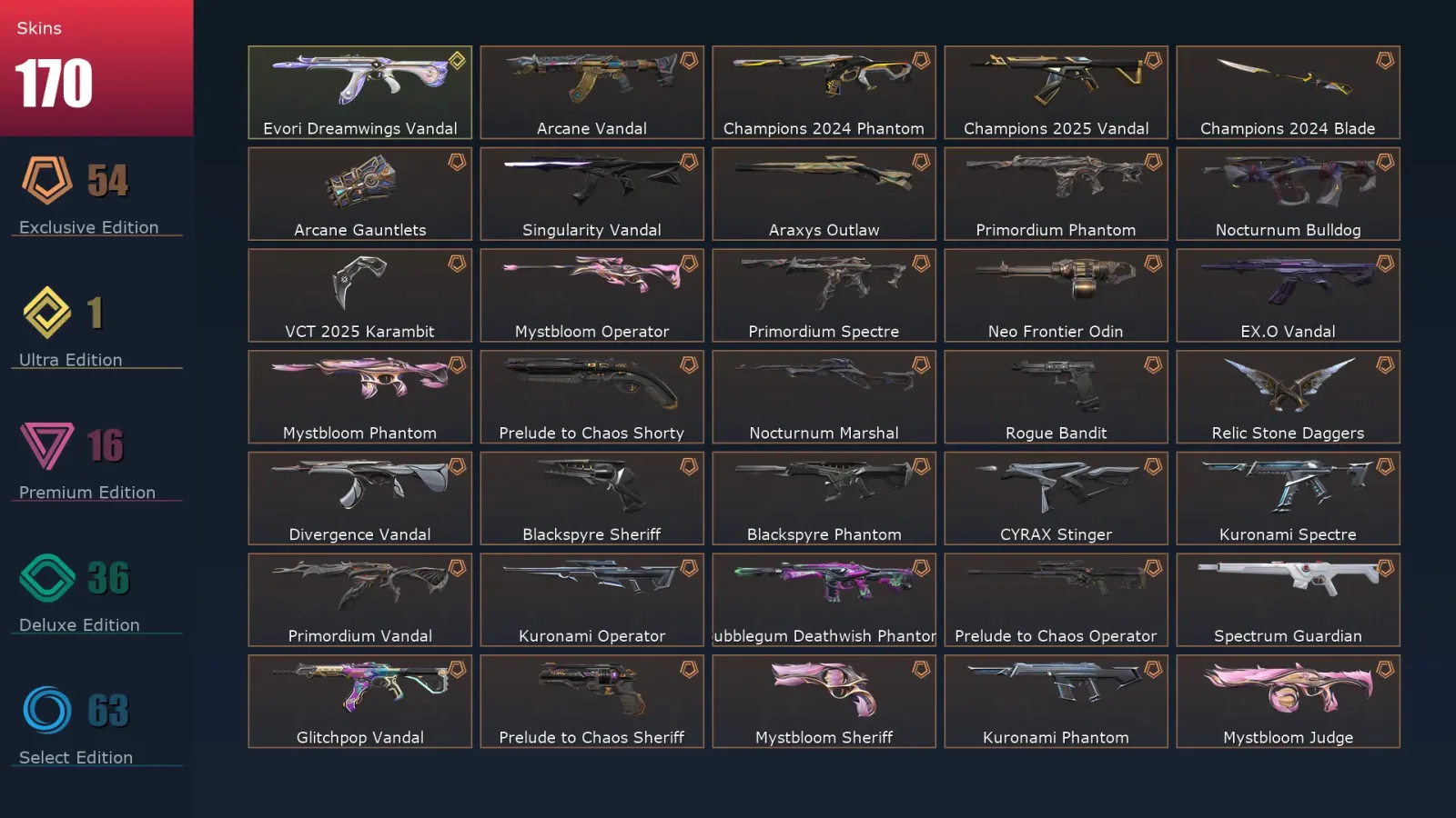 [Valorant] | EU | Level 393 | Platinum 3 | 29 Agents | 170 Skins