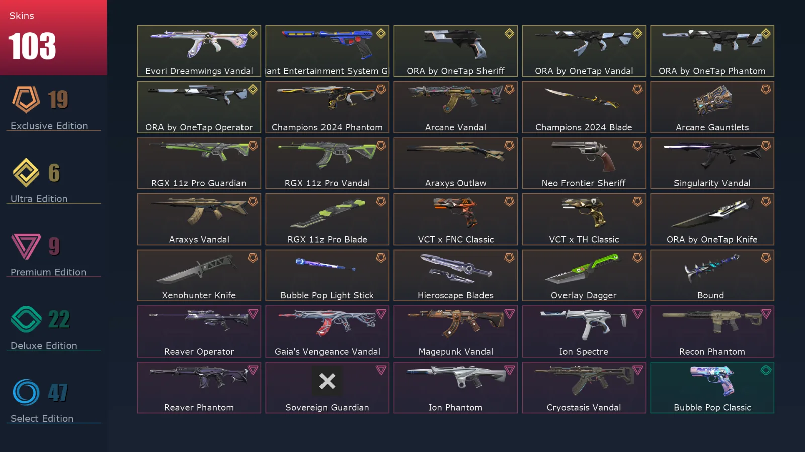 [Valorant] | EU | Level 167 | 28 Agents | 103 Skins