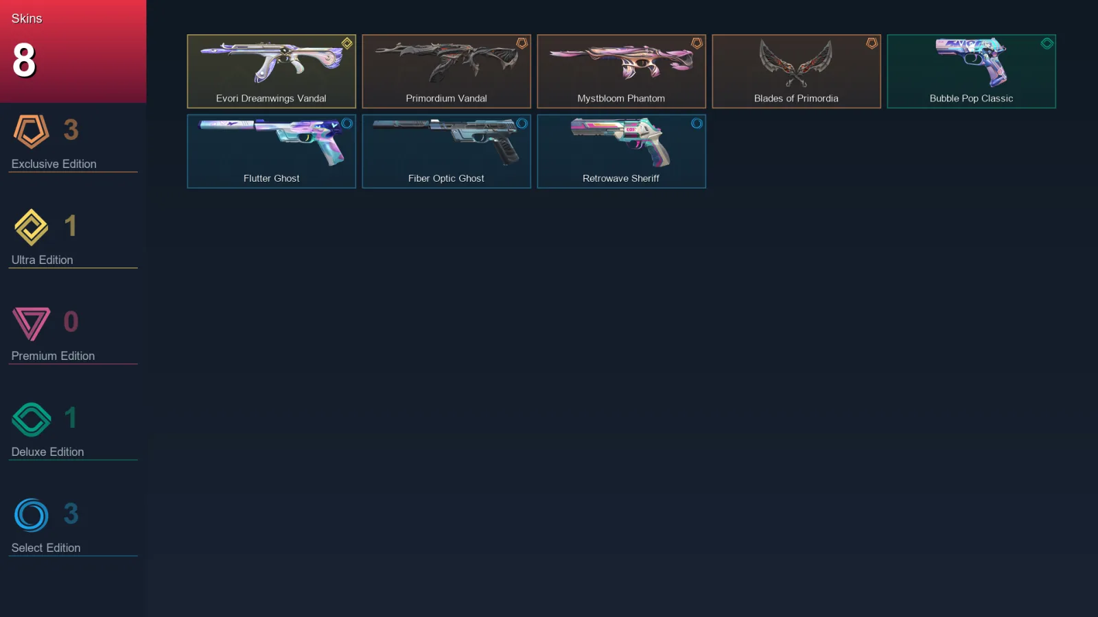 LA | Primordium Vandal | Mystbloom Phantom | Blades of Primordia | Evori Dreamwings Vandal | 8 Skin | 25 Agent | 50 Buddy | Lv155