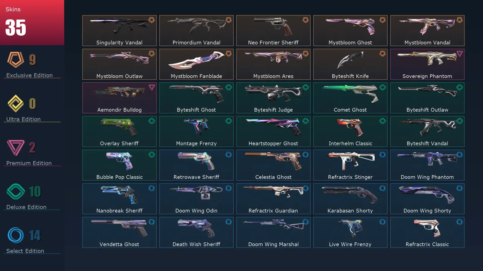 [Valorant] | EU | Level 204 | Ascendant 1 | 29 Agents | 35 Skins