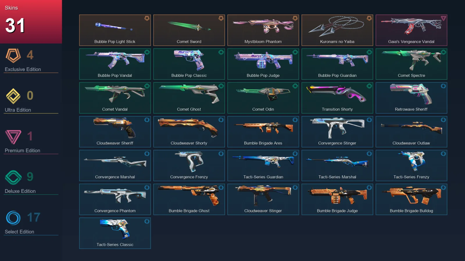EU | Lv102 | Unranked | 31 Skin | 26 Agent | 51 Buddy — Valorant account