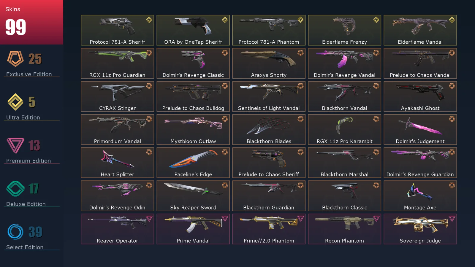 [Valorant] | EU | Level 106 | Ascendant 2 | 29 Agents | 99 Skins