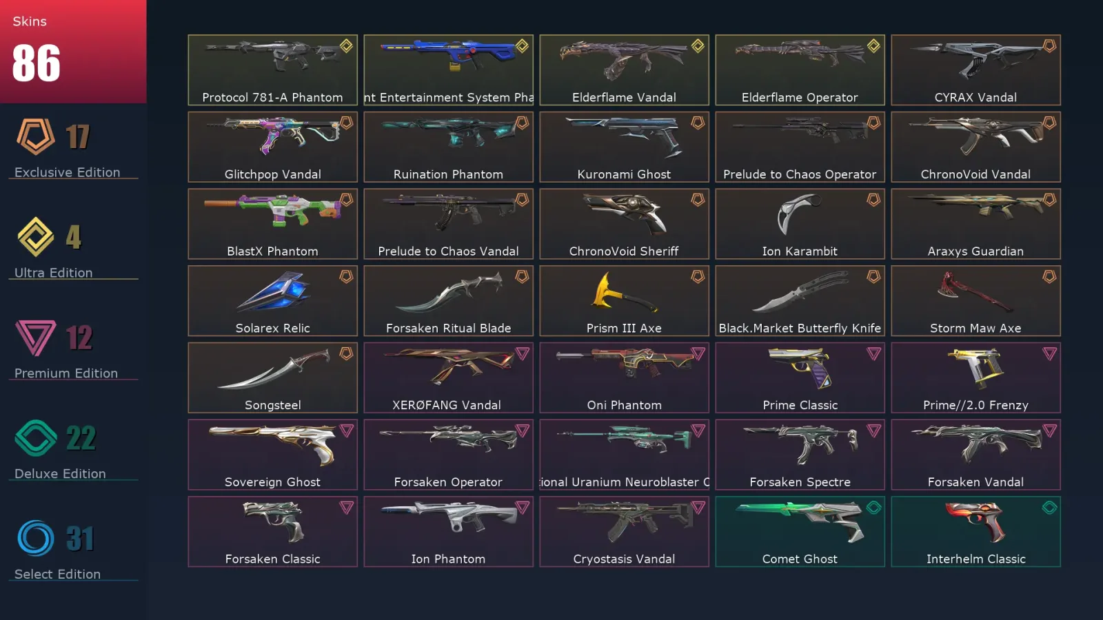 [Valorant] | EU | Level 315 | Gold 3 | 29 Agents | 86 Skins — Valorant account