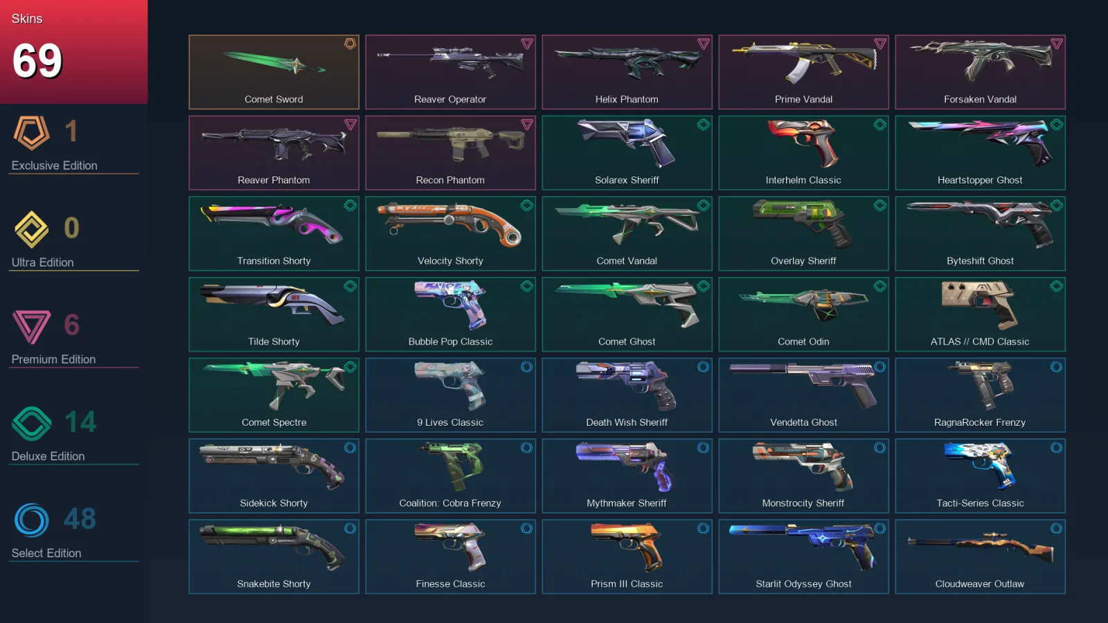 AP | Lv490 | Unranked | 69 Skin | 28 Agent | 166 Buddy — Ragnarocker Frenzy