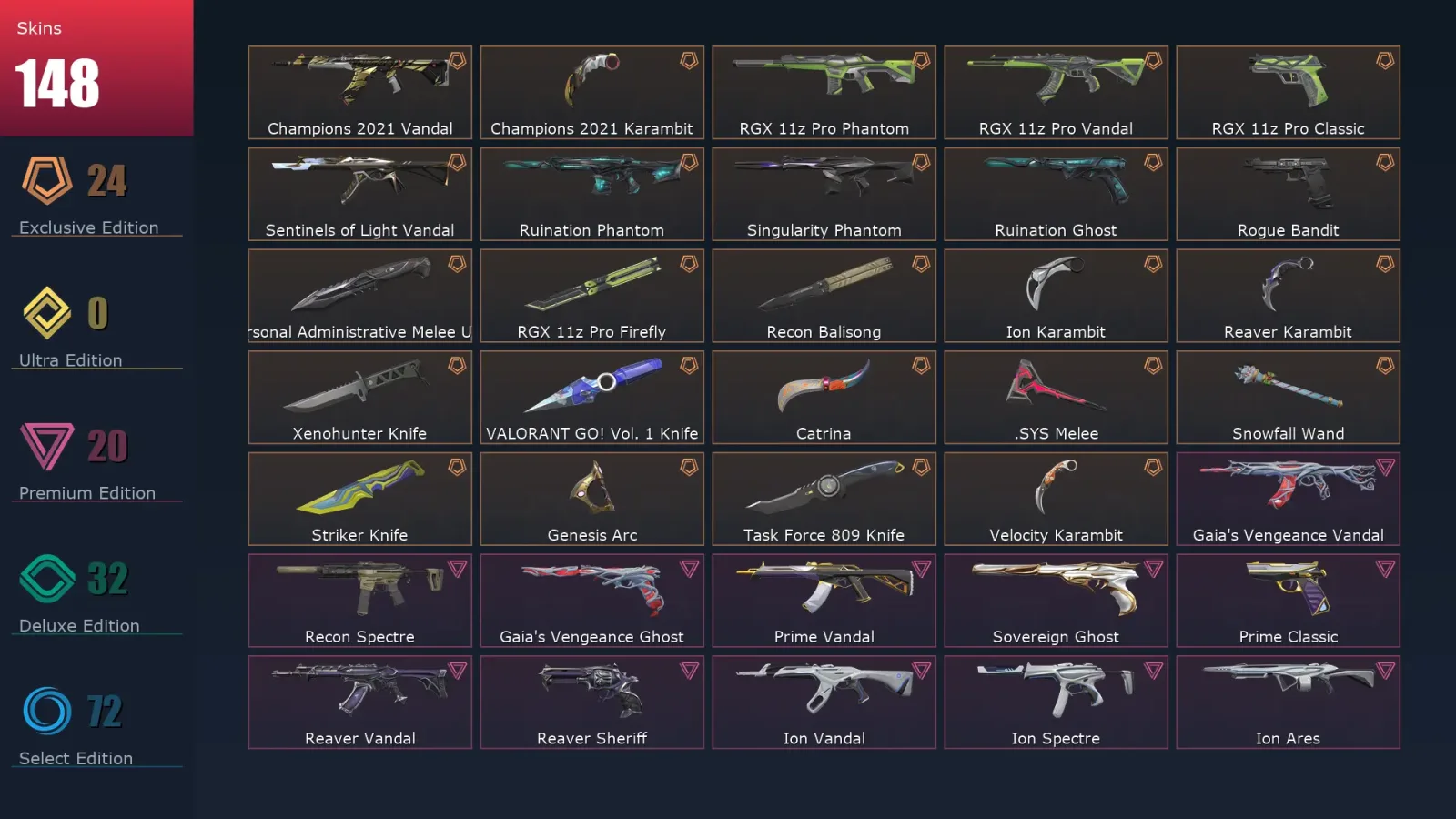 [Valorant] | EU | Level 144 | Ascendant 1 | 23 Agents | 148 Skins