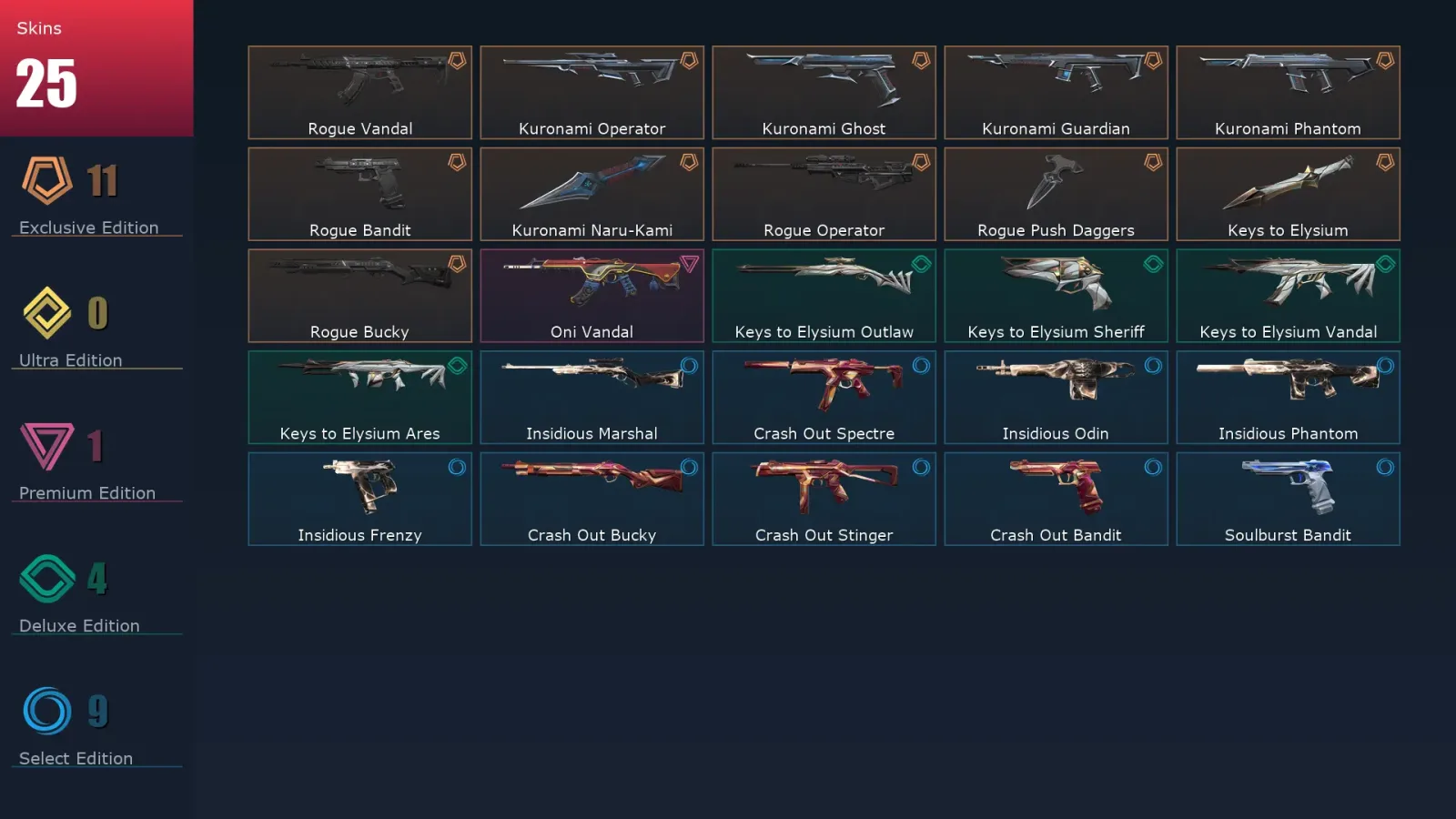[Valorant] | EU | Level 45 | Ascendant 2 | 13 Agents | 25 Skins