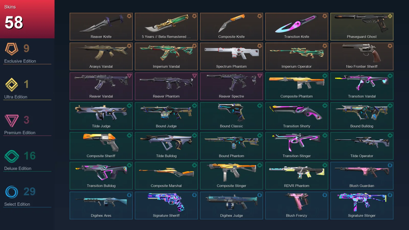 EU | Lv95 | Unranked | 58 Skin | 28 Agent | 66 Buddy — Valorant account