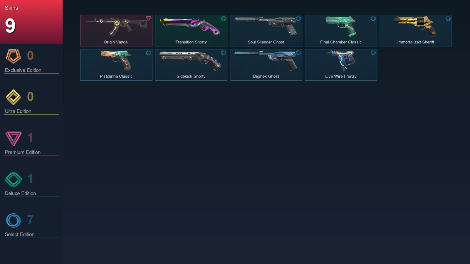 AP | Lv143 | Unranked | 9 Skin | 28 Agent | 59 Buddy — Origin Vandal