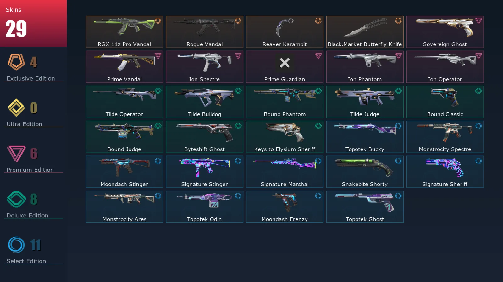 [Valorant] | EU | Level 88 | Ascendant 1 | 23 Agents | 29 Skins