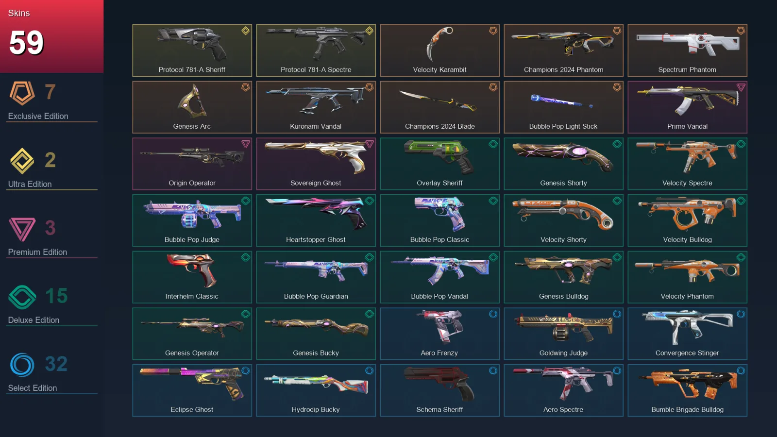 AP | Lv249 | Unranked | 59 Skin | 28 Agent | 119 Buddy