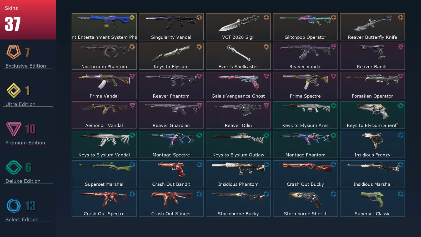 [Valorant] | EU | Level 66 | Bronze 2 | 20 Agents | 37 Skins