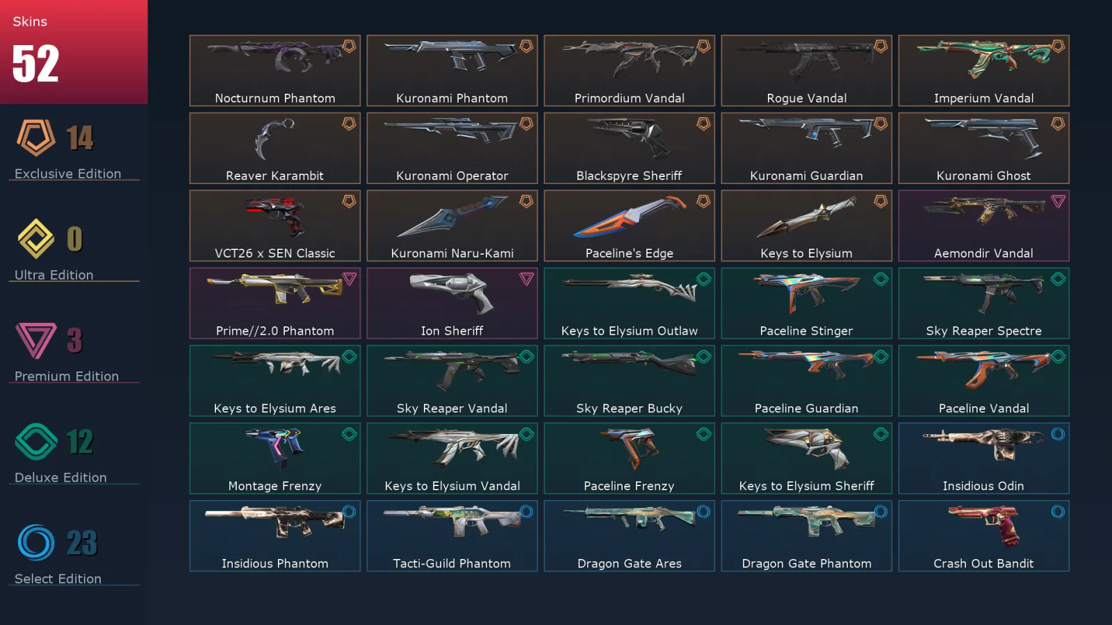 [Valorant] | EU | Level 79 | Diamond 3 | 22 Agents | 52 Skins