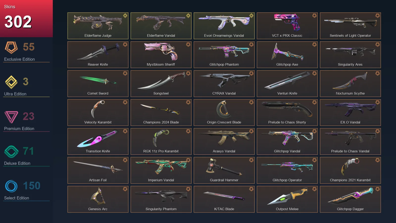 EU | Lv426 | Unranked | 302 Skin | 28 Agent | 234 Buddy — Unranked / Smurf Valorant