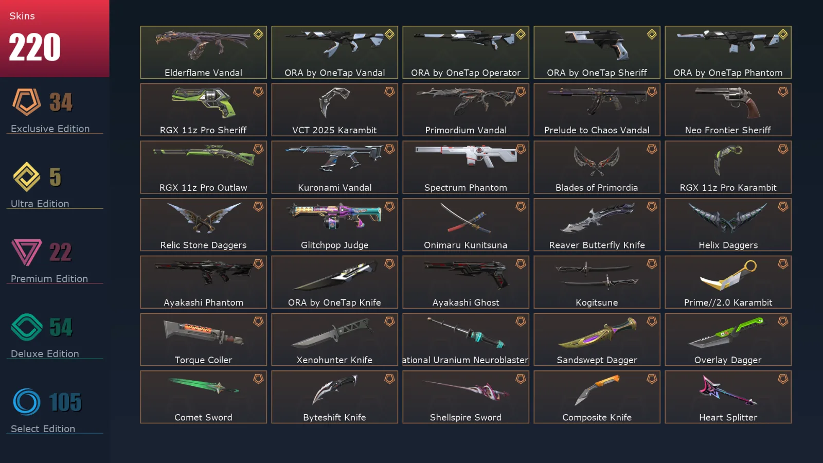 [Valorant] | EU | Level 493 | 28 Agents | 220 Skins