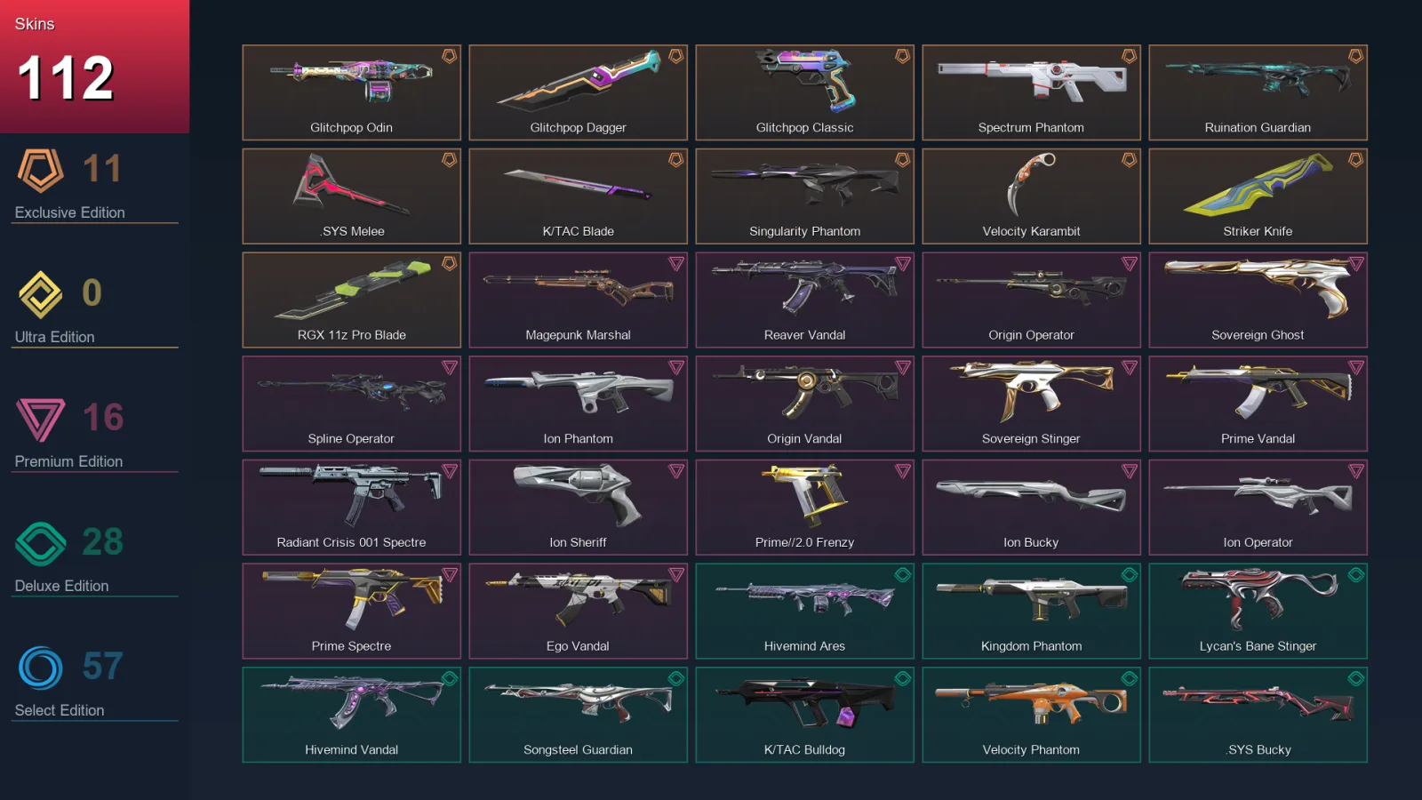 AP | Lv186 | Unranked | 112 Skin | 28 Agent | 123 Buddy
