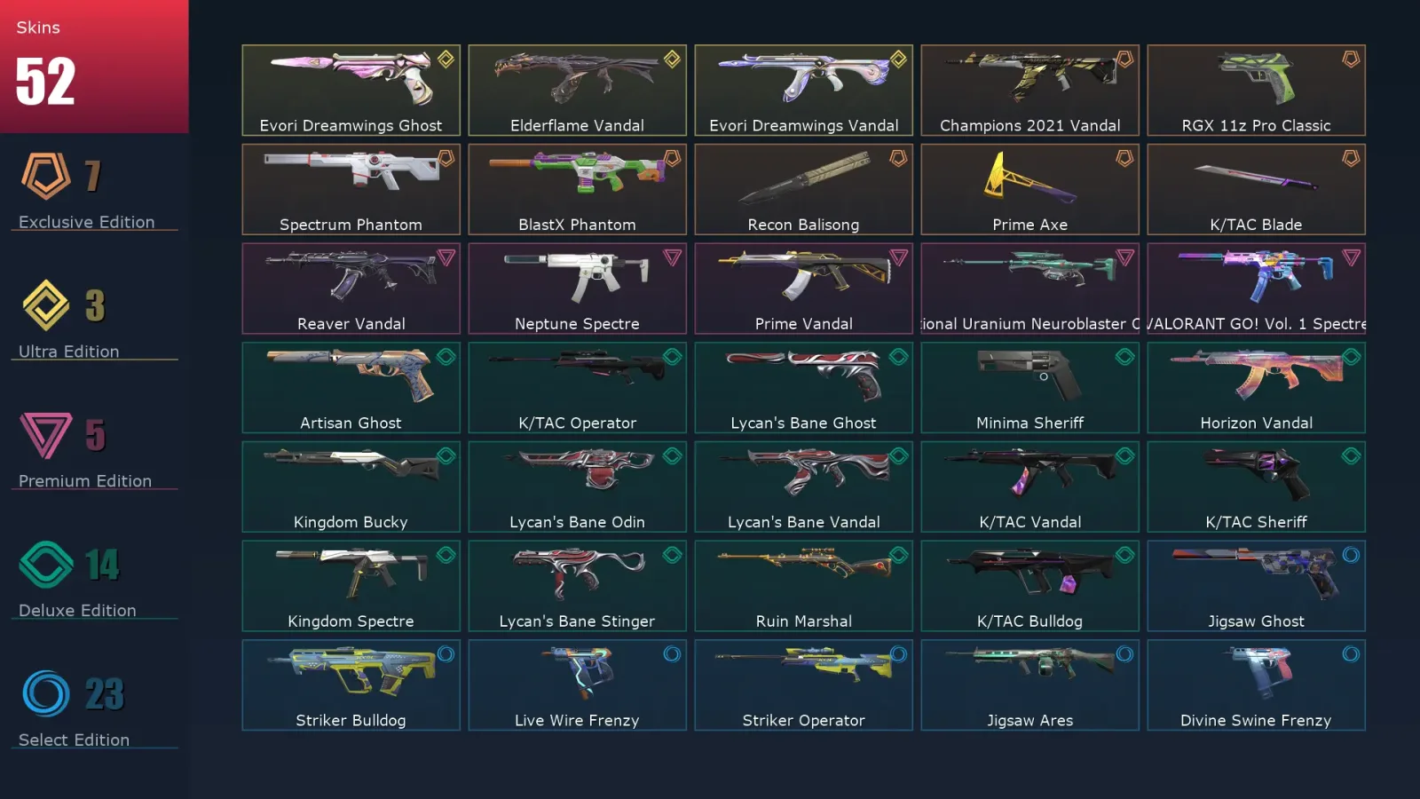 [Valorant] | EU | Level 94 | 23 Agents | 52 Skins