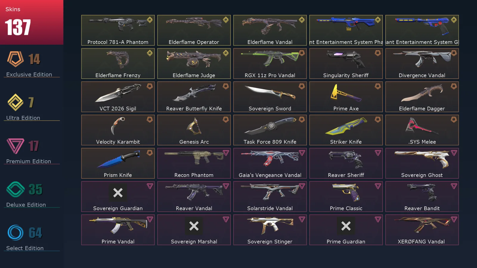 [Valorant] | EU | Level 193 | Platinum 1 | 25 Agents | 137 Skins